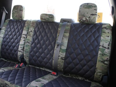 2019 Ford F-250 rear seat covers in Brown Sof-Touch Diamond with MultiCam Original camouflage