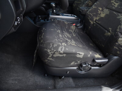 2019 Toyota Tacoma folded rear seat with MultiCam Black seat covers