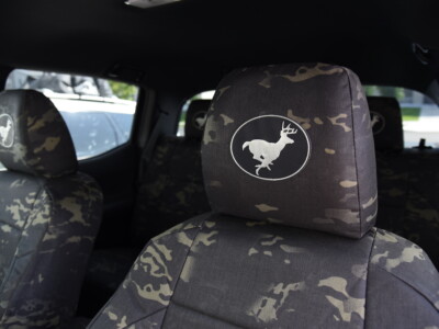 2019 Toyota Tacoma front seat and headrest in MultiCam Black camouflage