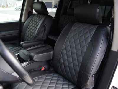 2010 Nissan Titan front Leatherette Seat Covers with Charcoal Sof-Touch Diamond inserts and Black Sof-Touch trim