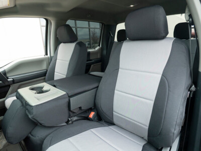 2022 Ford F-250 front seat covers in Silver Gray and Black Dura EZ-Care canvas