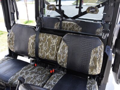 2023 Polaris Ranger 1000 rear bench UTV seat covers with Midnight Croc inserts and Mossy Oak Bottomland trim