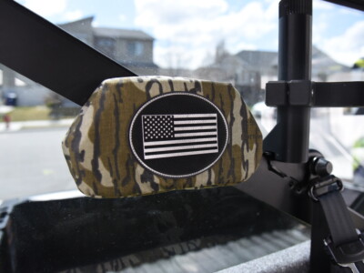 2023 Polaris Ranger 1000 rear bench UTV seat covers with Midnight Croc inserts and Mossy Oak Bottomland camo trim