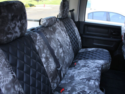 <b>
2014 Dodge Ram
</b>
  <br>
         Insert: Black Sof-Touch with Diamond Stitching
  </br>Trim: Kryptek Raid C72 (Canvas)
<br> Product: Camo - Gold Series </br> | Covers and Camo