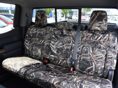 2019 Chevy Silverado 1500 rear Realtree Max-5 seat covers with matching camo insert and trim