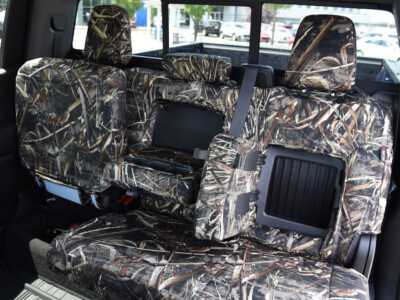 2019 Chevy Silverado 1500 Realtree Max-5 rear seat covers with fold-down armrest and storage pocket