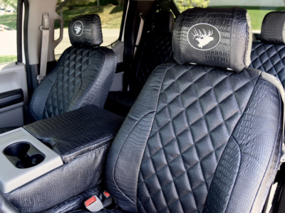 <b>
2018 Ford F-150
</b>
  <br>
         Insert: Black Ostrich E01 Diamond (Sim. Leather)
  </br>Trim: Midnight Croc E43 (Sim. Leather)
<br>Product: Exotic - Gold Series</br> f150 truck seat covers