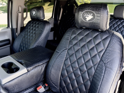 <b>
2018 Ford F-150
</b>
<br>
Insert: Black Ostrich E01 Diamond (Sim. Leather)
</br>Trim: Midnight Croc E43 (Sim. Leather)
<br>Product: Exotic - Gold Series</br> f150 truck seat covers