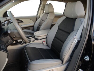2012 Acura MDX passenger-side front alligator seat covers with Black Ostrich inserts and Medium Gray Sof-Touch trim