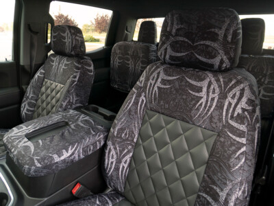 <b>
2021 Chevrolet Silverado 1500
</b>
<br>
Insert: Charcoal Gray Perforated SofTouch L26 (Sim. Leather) with Diamond Stitching
</br>Trim: Goldberg Jackhammer Black (C75)
<br> Product: Camo - Gold Series </br> | Covers and Camo