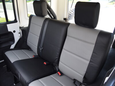 <b>
2010 Jeep Wrangler
</b>
  <br>
         Insert: Medium Gray Sof-Touch S14 (Sim. Leather)
  </br>Trim: Black Sof-Touch S01 (Sim. Leather)
<br>Product: Sim. Leather - Gold Series</br> Faux Leather Seat Covers
