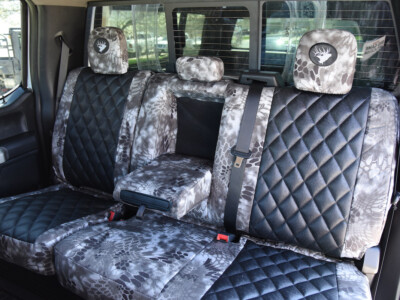 <b>
2018 Ford F-350
</b>
<br>
Insert: Black Ostrich E01 Diamond (Sim. Leather)
</br>Trim: Kryptek Raid C72 (Canvas) 
</br>Product: Camo - Gold Series | Covers and Camo