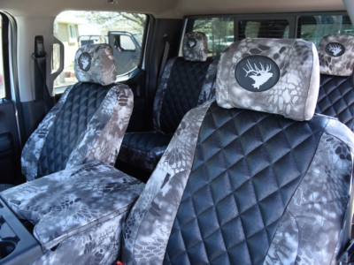 <b>
2018 Ford F-350
</b>
<br>
Insert: Black Ostrich E01 Diamond (Sim. Leather)
</br>Trim: Kryptek Raid C72 (Canvas) 
</br>Product: Camo - Gold Series | Covers and Camo