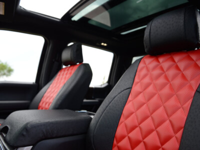 <b>
2018 Ford F-350
</b>
<br>Insert: Red Carbon Fiber F11 Diamond (Sim. Leather)
</br>Trim: Black Ostrich E01 (Sim. Leather)
<br>Product: Sim. Leather - Gold Series</br> | Covers and Camo