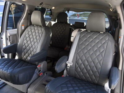 <b>
2019 Toyota Sienna
</b>
  <br>
         Insert: Charcoal Sof-Touch S26 Diamond (Sim. Leather)
  </br>Trim: Charcoal Sof-Touch S26 (Sim. Leather)
<br> Product: Sim. Leather - Gold Series </br> | Covers and Camo