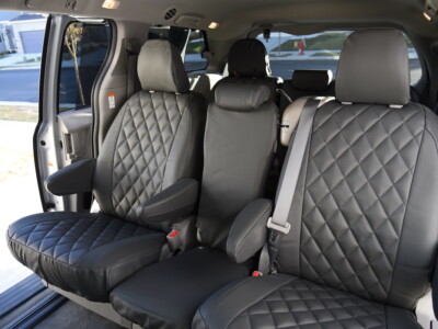 <b>
2019 Toyota Sienna
</b>
<br>
Insert: Charcoal Sof-Touch S26 Diamond (Sim. Leather)
</br>Trim: Charcoal Sof-Touch S26 (Sim. Leather)
<br> Product: Sim. Leather - Gold Series </br> | Covers and Camo