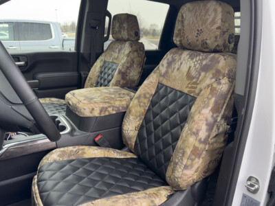 <b>
2023 Chevy Silverado 1500
</b>
  <br>
         Insert: Black Sof-Touch S01 Diamond (Sim. Leather)
  </br>Trim: Kryptek Highlander C70 (Canvas)
<br>Product: Camo - Gold Series </br> | Covers and Camo