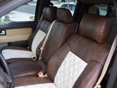 <b>
2014 Ford F150
</b>
  <br>
         Insert: Bone Croc E41 Diamond  (Sim. Leather) 
  </br>Trim: Java Croc E42 (Sim. Leather) 
</br>Product: Exotic - Gold Series | Covers and Camo