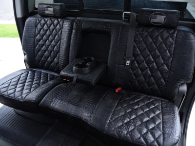 2018 GMC Sierra 3500 front Alligator seat covers with Midnight Croc Diamond inserts and Midnight Croc trim
