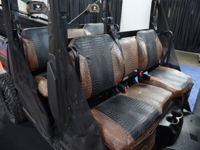 2024 Polaris Ranger 1000 passenger-side rear UTV Exotic Seat Covers with Midnight Croc inserts and Java Croc trim