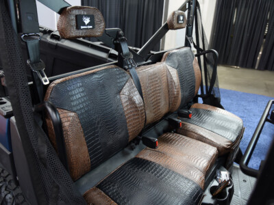 2024 Polaris Ranger 1000 passenger-side rear UTV Exotic Seat Covers with Midnight Croc inserts and Java Croc trim