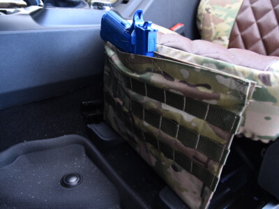 2023 Ford Bronco rear seat MOLLE panel in MultiCam Original camouflage with Brown Ostrich Diamond seats