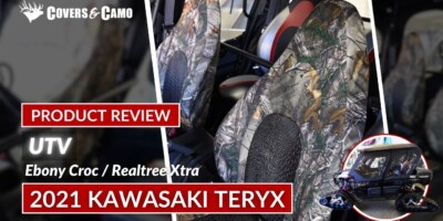 Custom Seat Covers on the 2021 Kawasaki Teryx. Ebony Croc and Realtree Xtra.Water resistant covers.