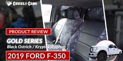 2019 Ford F-350 seat covers in Black Ostrich and Kryptek Typhon