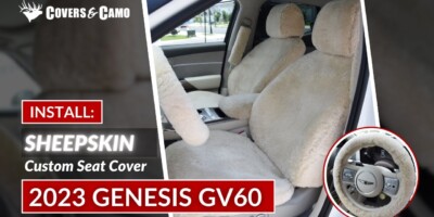 2023 Genesis GV60 Sheepskin seat cover installation video showing front seat covers