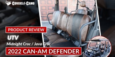 2022 Can-Am Defender front seats with Midnight Croc inserts and Java Croc trim