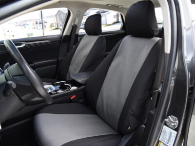 2015 Ford Fusion front Canvas Seat Covers Bronze Series with Gray Cordura inserts and Black Cordura side panels