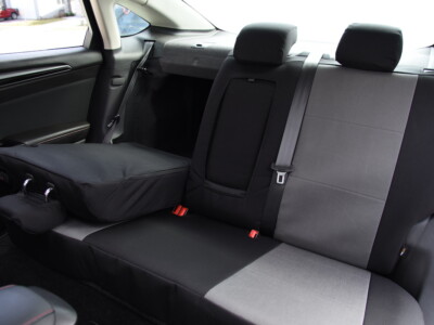 2015 Ford Fusion front Canvas Seat Covers Bronze Series with Gray Cordura inserts and Black Cordura side panels