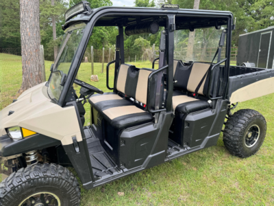 2018 Polaris Ranger 570 front bench UTV Exotic Seat Covers with Sandstone Ostrich inserts and Black Ostrich trim
