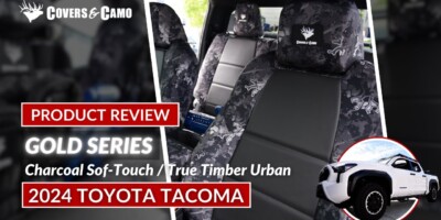 2024 Toyota Tacoma front seat covers with Charcoal Sof-Touch inserts and True Timber Urban camouflage trim2024 Toyota Tacoma front seat covers with Charcoal Sof-Touch inserts and True Timber Urban camouflage trim