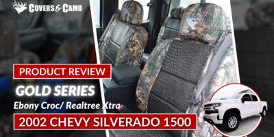 2002 Chevy Silverado 1500 front seat covers with Ebony Croc inserts and Realtree Xtra camouflage trim