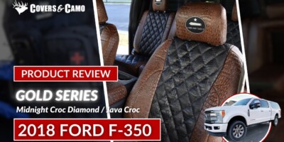 2018 Ford F-350 seat covers in Midnight Croc Diamond and Java Croc leatherette