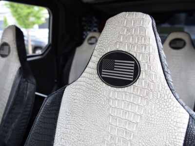 2024 Polaris Expedition ADV | Bone Croc | Midnight Croc 2024 Polaris Expedition ADV front UTV Exotic Seat Covers with Bone Croc inserts and Midnight Croc trim