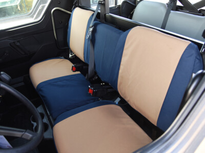2021 Bobcat UV34 seat covers with Tan HD1000 K92 inserts and Navy Dura EZ-Care D03 trim