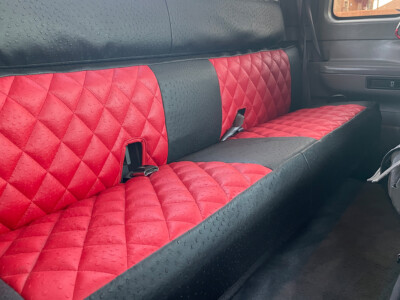 1996 Ford F-250 rear bench red ostrich diamond leatherette seat covers with black ostrich accents