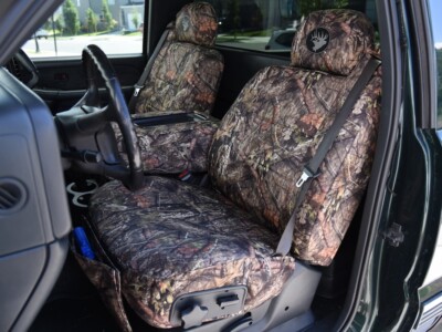 2001 Chevy Silverado 1500 front Mossy Oak NB Country seat covers with matching center console cover