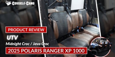 2025 Polaris Ranger XP 1000 UTV Exotic Seat Covers with Midnight Croc inserts and Java Croc trim product review video thumbnail