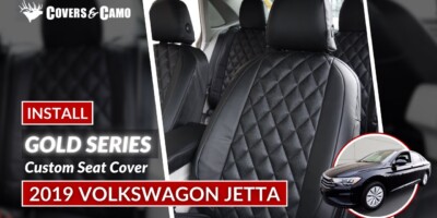 2019 Volkswagen Jetta Gold Series Ostrich Seat Covers installation video with Black Ostrich diamond stitched inserts and Black Sof-Touch trim