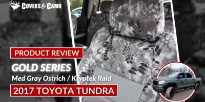 2017 Toyota Tundra seat covers in Med. Gray Ostrich and Kryptek Raid camouflage