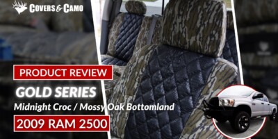 2009 RAM 2500 seat covers in Bottomland Original camouflage with Midnight Croc Diamond inserts