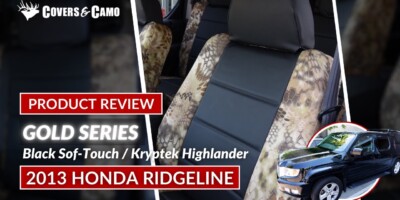 2013 Honda Ridgeline front seat covers with Black Sof-Touch inserts and Kryptek Highlander trim