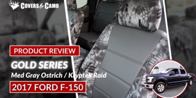 2017 Ford F-150 seat covers in Med Gray Ostrich and Kryptek Raid