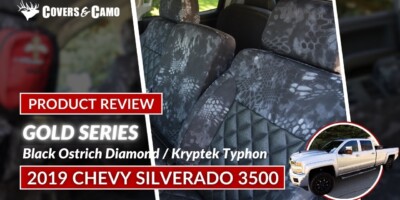 2019 Chevy Silverado 3500 Kryptek seat covers with Black Ostrich Diamond inserts and Kryptek Typhon trim