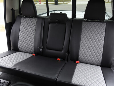 2022 RAM 1500 | Light Gray Diamond | Black Faux Leather 2022 RAM 1500 rear seats with Light Gray Diamond inserts and black faux leather trim