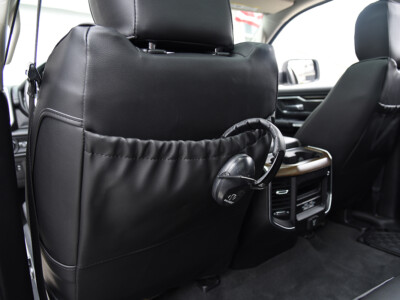 2022 RAM 1500 | Light Gray Diamond | Black Faux Leather 2022 RAM 1500 seat back detail with black faux leather and Light Gray Diamond inserts