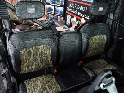 2026 CFMOTO U10 rear interior with Mossy Oak Bottomland inserts and Midnight Croc trim